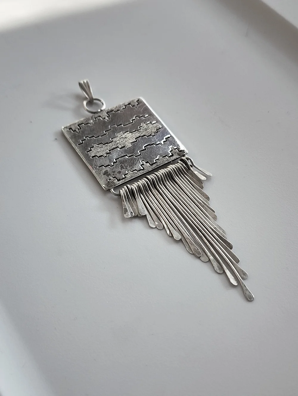 Southwestern Sterling Silver Etched Fringe Pendant